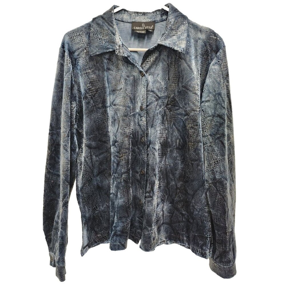 Carole Little Womens Top 10 Blue Velvet Snakeskin Long Sleeve Whimsygoth Holiday